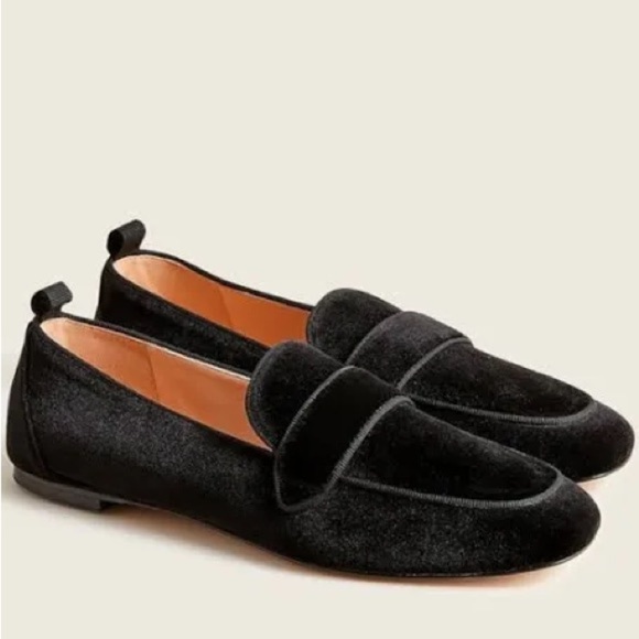 J Crew Marie Tab Black Velvet Loafers 9 Slip On Academia Preppy Old Money Flats - Picture 1 of 9